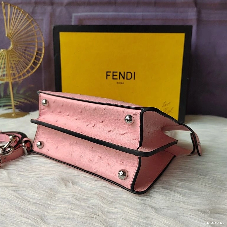 Vintage HOT In Leather Peekaboo Ostrich Fendi Pink Petite ISeeU Bag 0714